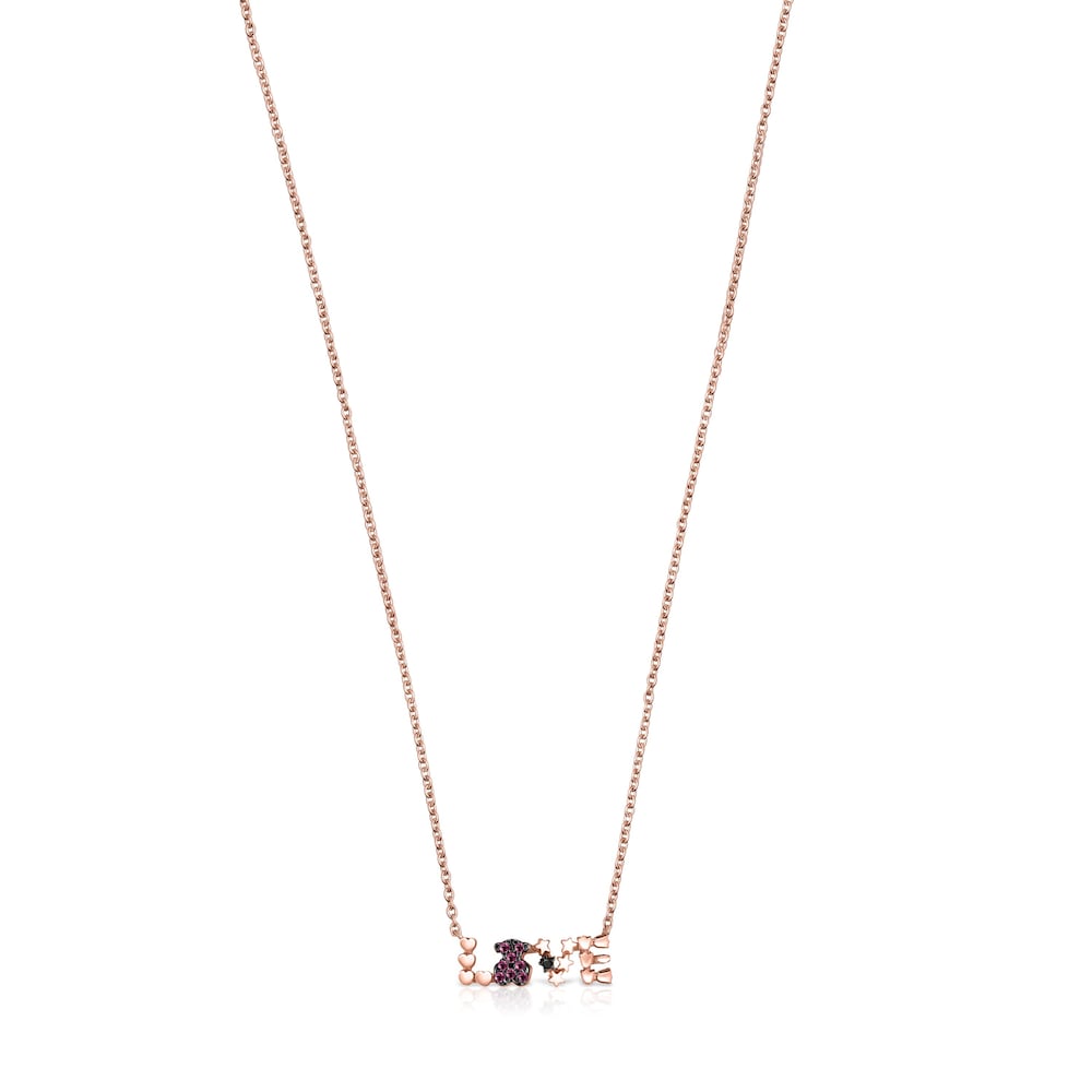Collar San Valent&iacute;n love con ba&ntilde;o de oro rosa 18 kt sobre plata y rub&iacute; y espinela