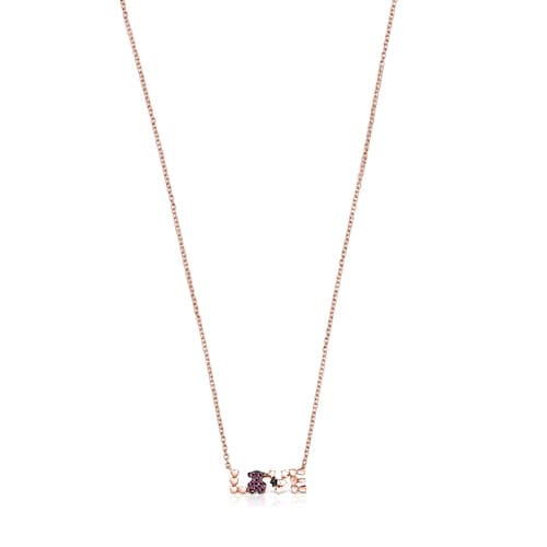 Collar San Valent&iacute;n love con ba&ntilde;o de oro rosa 18 kt sobre plata y rub&iacute; y espinela