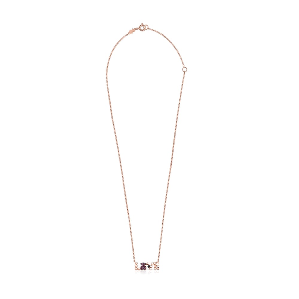 Collar San Valent&iacute;n love con ba&ntilde;o de oro rosa 18 kt sobre plata y rub&iacute; y espinela