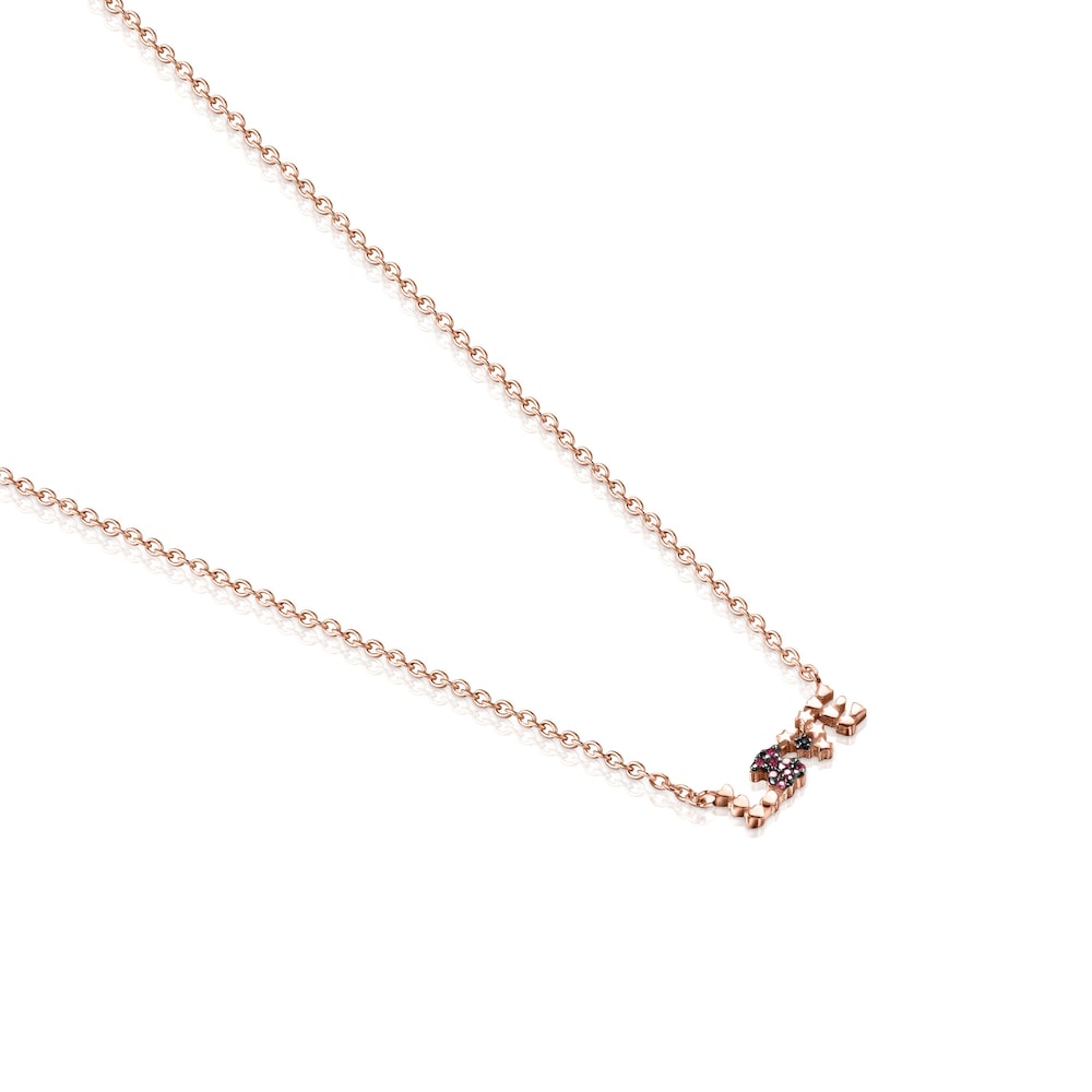 Collar San Valent&iacute;n love con ba&ntilde;o de oro rosa 18 kt sobre plata y rub&iacute; y espinela