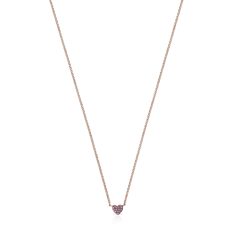 Collar coraz&oacute;n con ba&ntilde;o de oro rosa 18 kt sobre plata y rub&iacute; San Valent&iacute;n