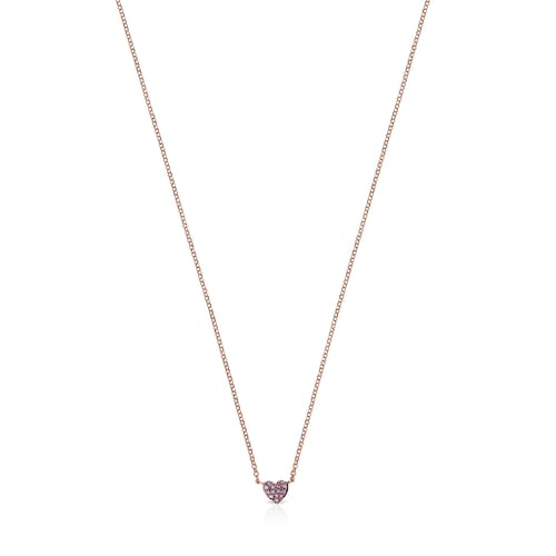 Collar coraz&oacute;n con ba&ntilde;o de oro rosa 18 kt sobre plata y rub&iacute; San Valent&iacute;n