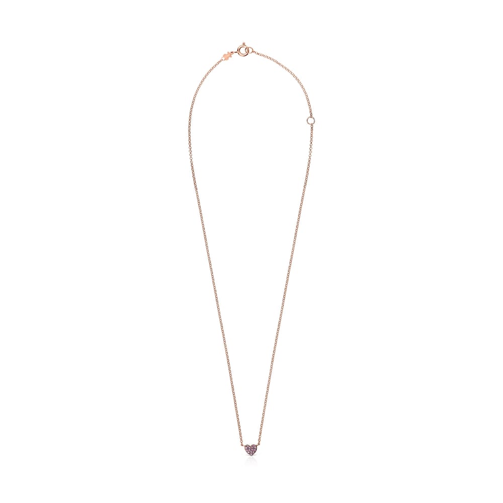 Collar coraz&oacute;n con ba&ntilde;o de oro rosa 18 kt sobre plata y rub&iacute; San Valent&iacute;n