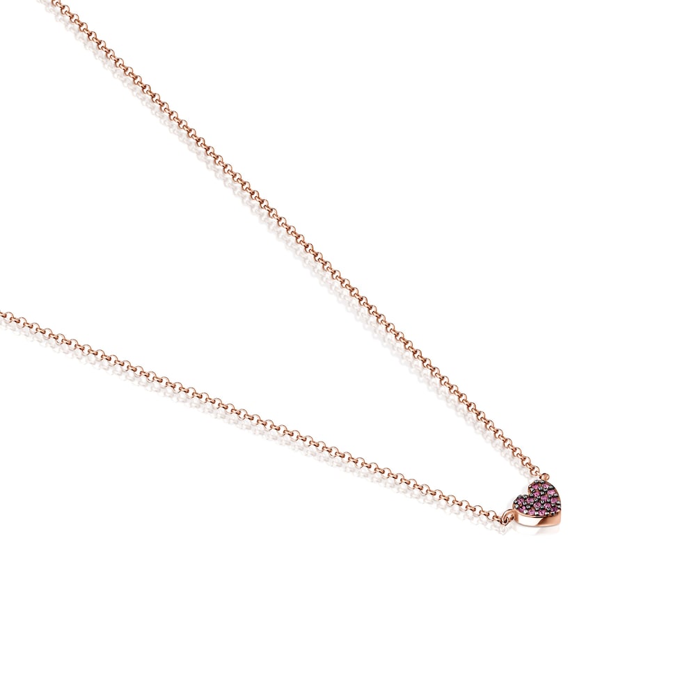 Collar coraz&oacute;n con ba&ntilde;o de oro rosa 18 kt sobre plata y rub&iacute; San Valent&iacute;n