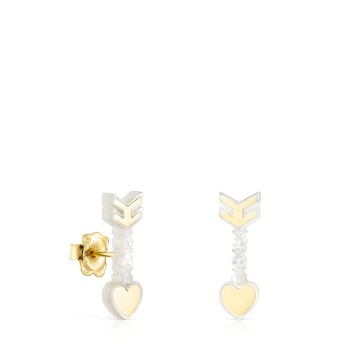 Gold San Valent&iacute;n arrow Earrings with Mother-of-pearl image number 0
