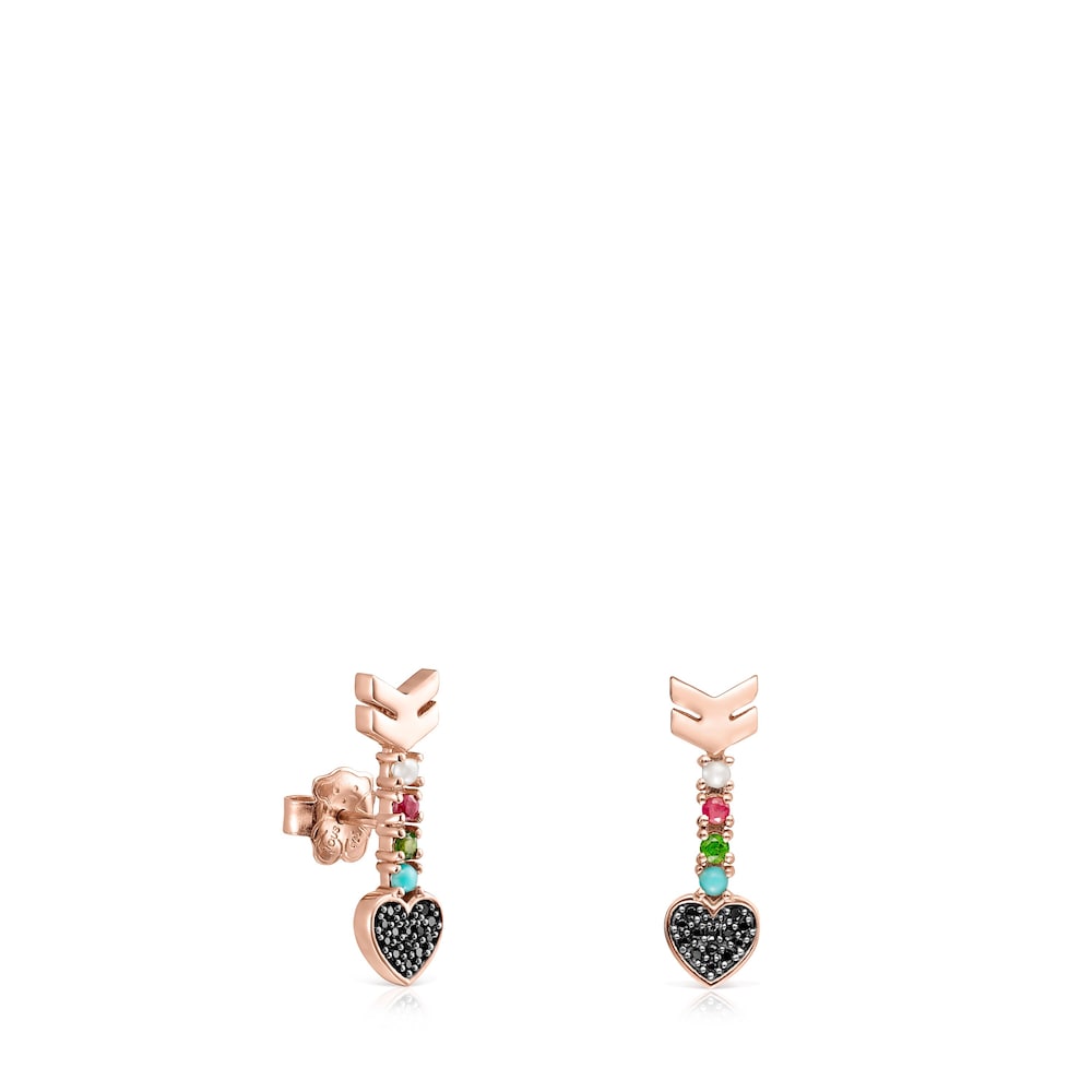 San Valent&iacute;n arrow Earrings in Rose 18K gold vermeil with Gemstones