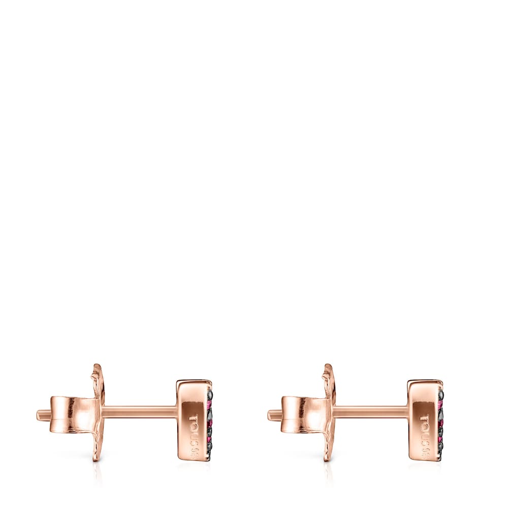 Pendientes coraz&oacute;n con ba&ntilde;o de oro rosa 18 kt sobre plata y rub&iacute; San Valent&iacute;n
