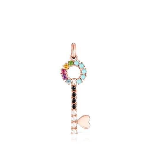 San Valent&iacute;n key Pendant in Rose Silver Vermeil with Gemstones image number 0