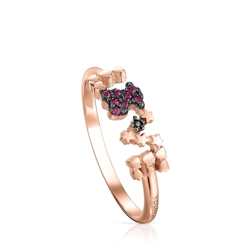 San Valent&iacute;n love Ring in Rose Silver Vermeil with Ruby and Spinel image number 0