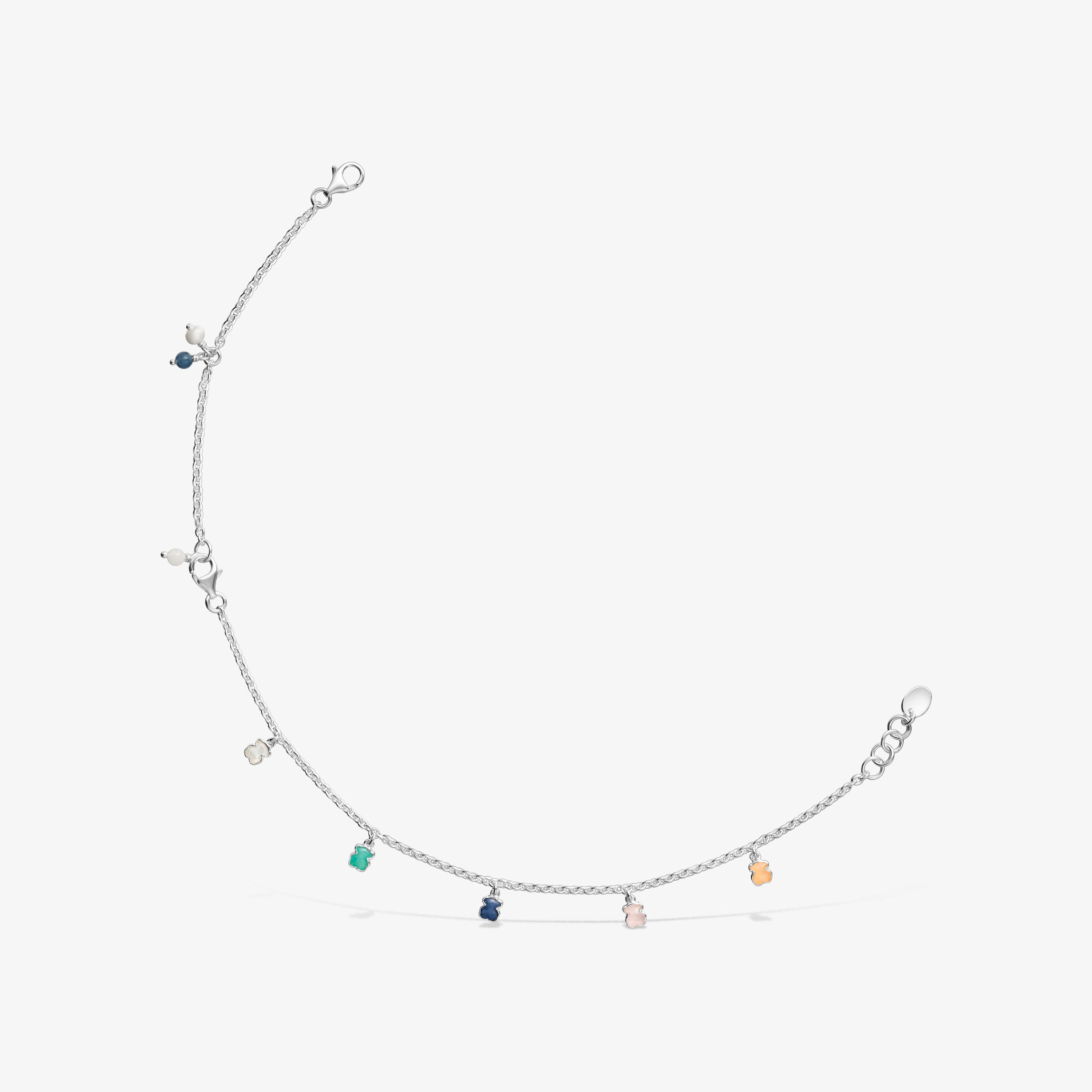 Mini Color Anklet in Silver with Gemstones and Pearl
