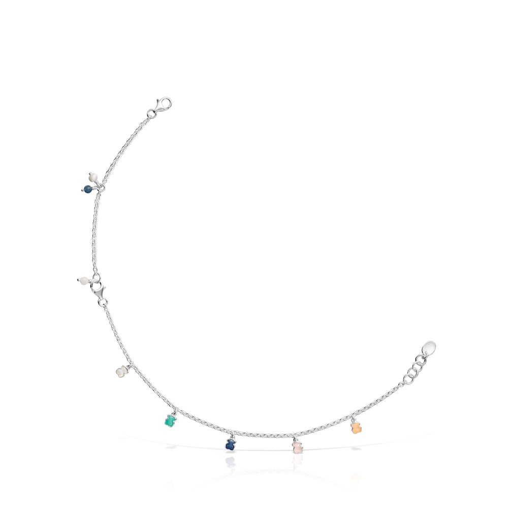 Mini Color Anklet in Silver with Gemstones and Pearl