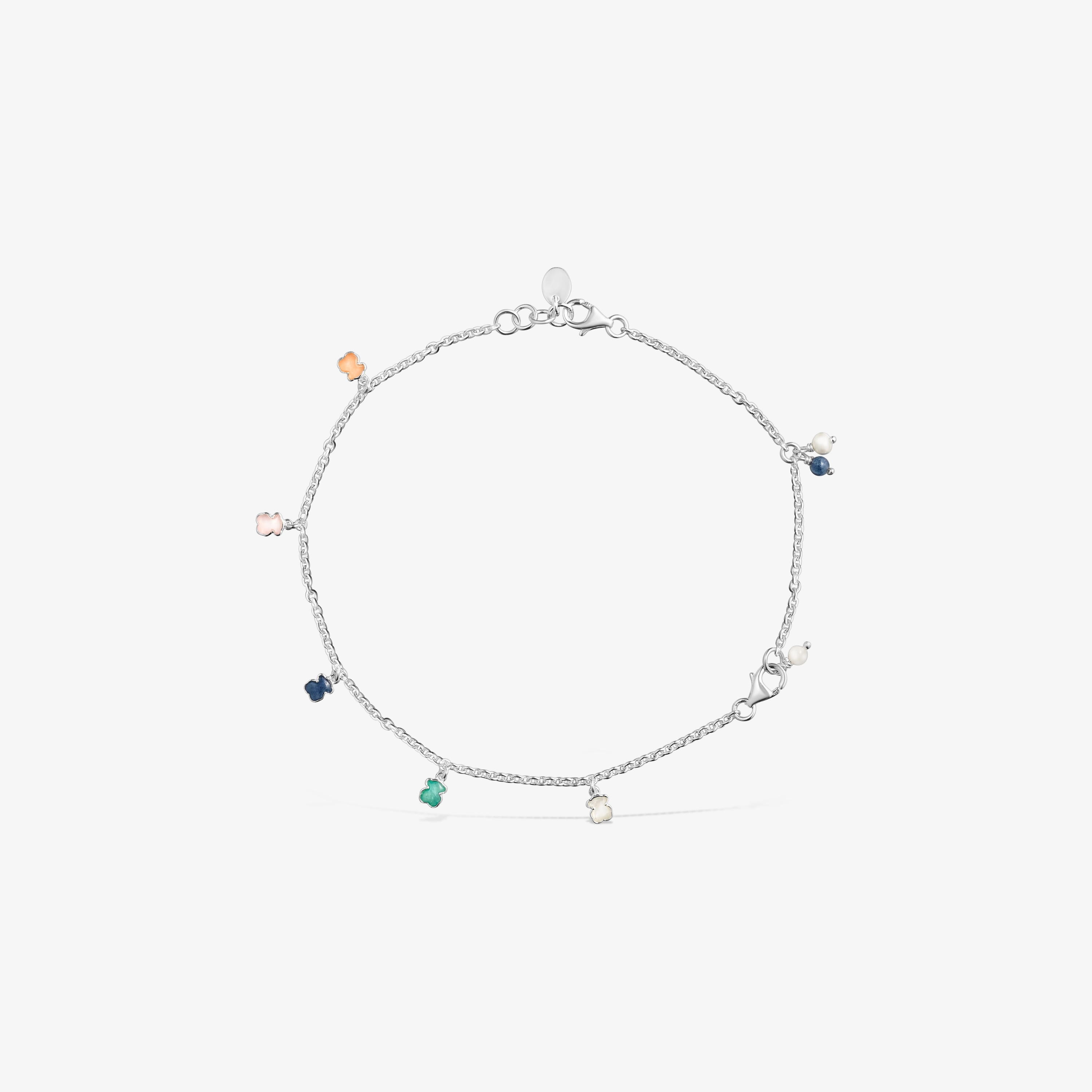 Mini Color Anklet in Silver with Gemstones and Pearl