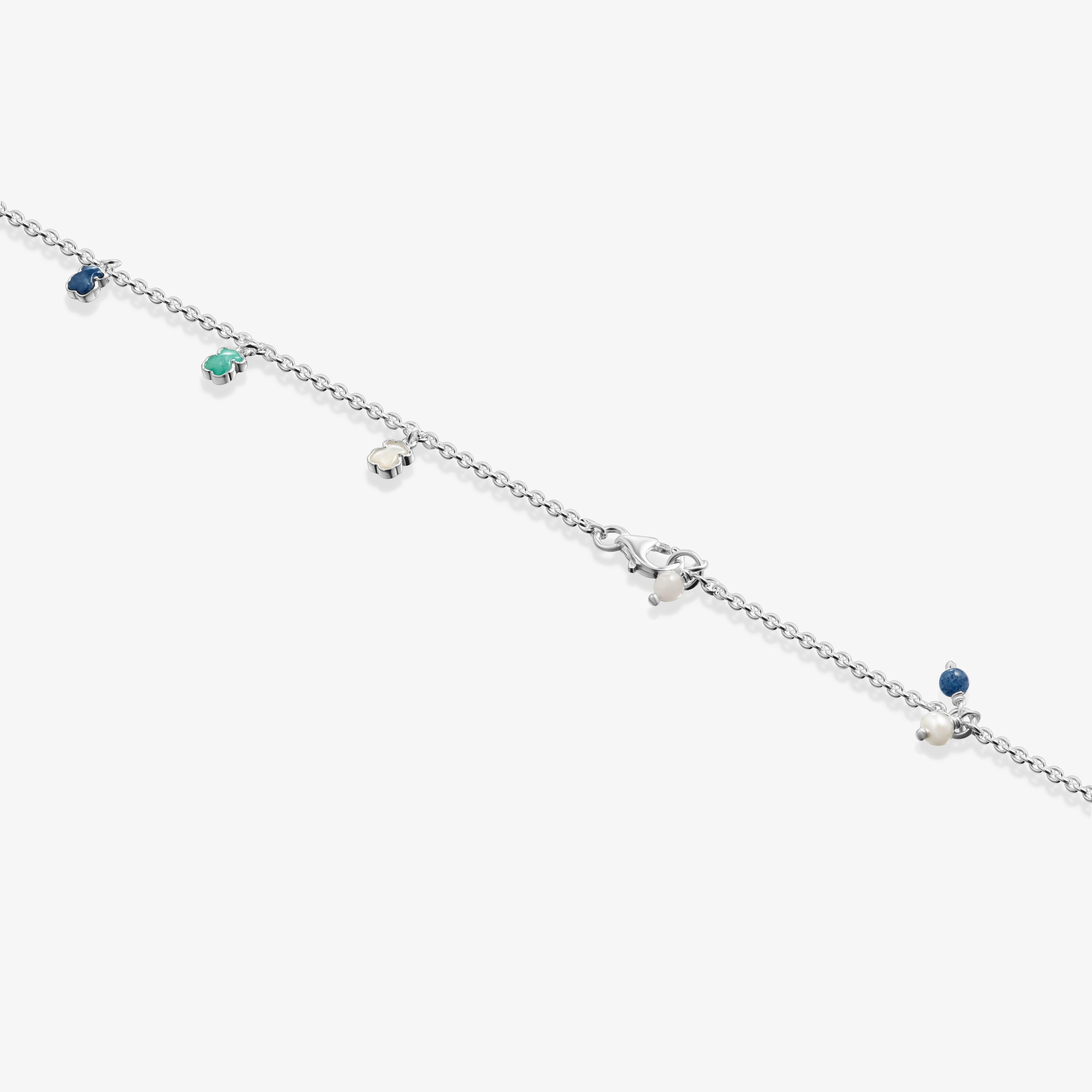Mini Color Anklet in Silver with Gemstones and Pearl