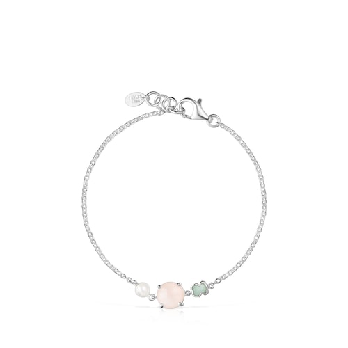 Pulsera de plata con cuarzo rosa, amazonita y perla Mini Color
