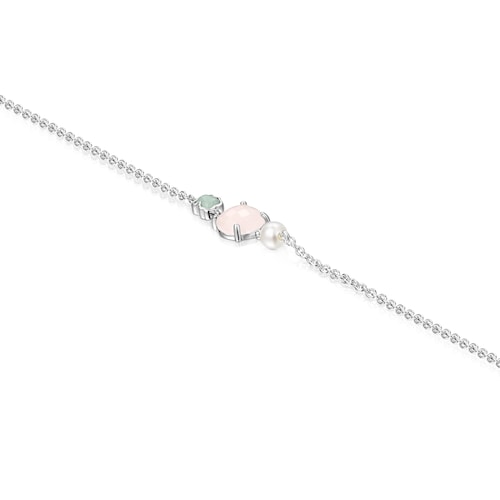Pulsera de plata con cuarzo rosa, amazonita y perla Mini Color