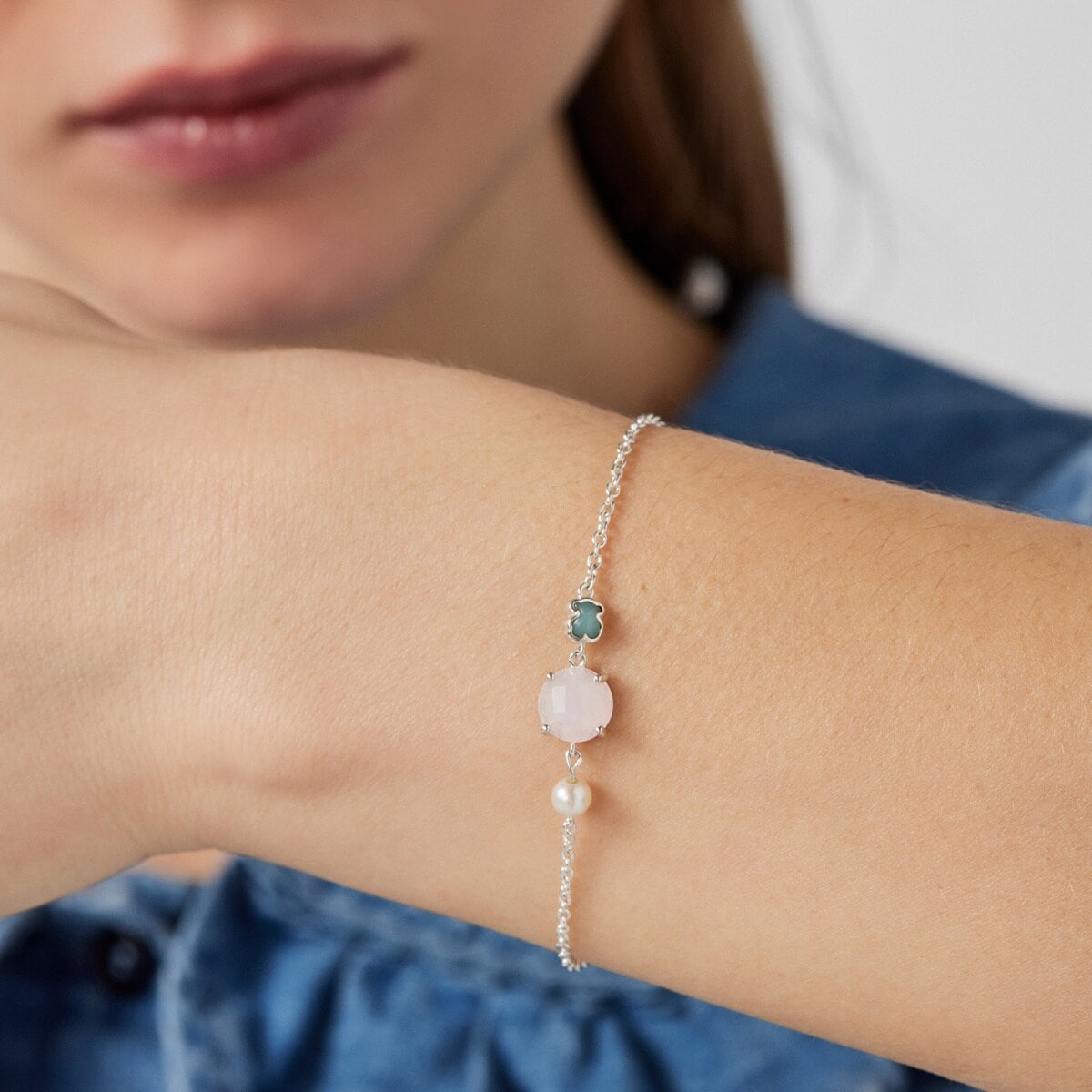 Mini Color Bracelet in Silver with Pink Quartz, Amazonite and Pearl