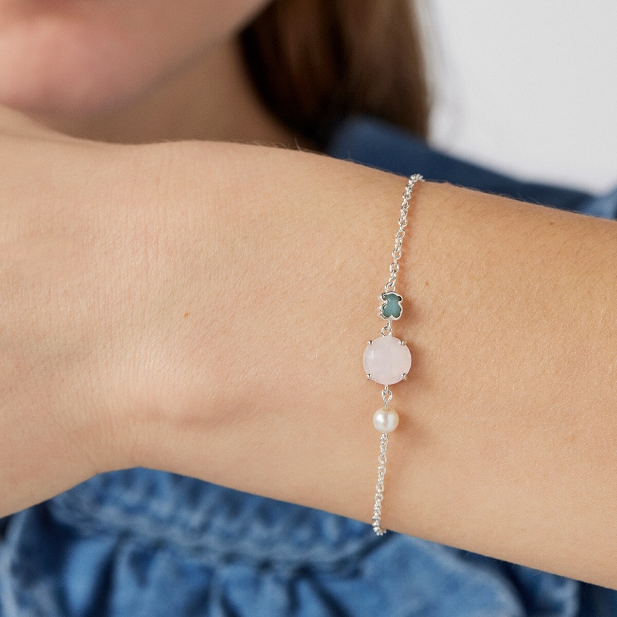 Mini Color Bracelet in Silver with Pink Quartz, Amazonite and Pearl