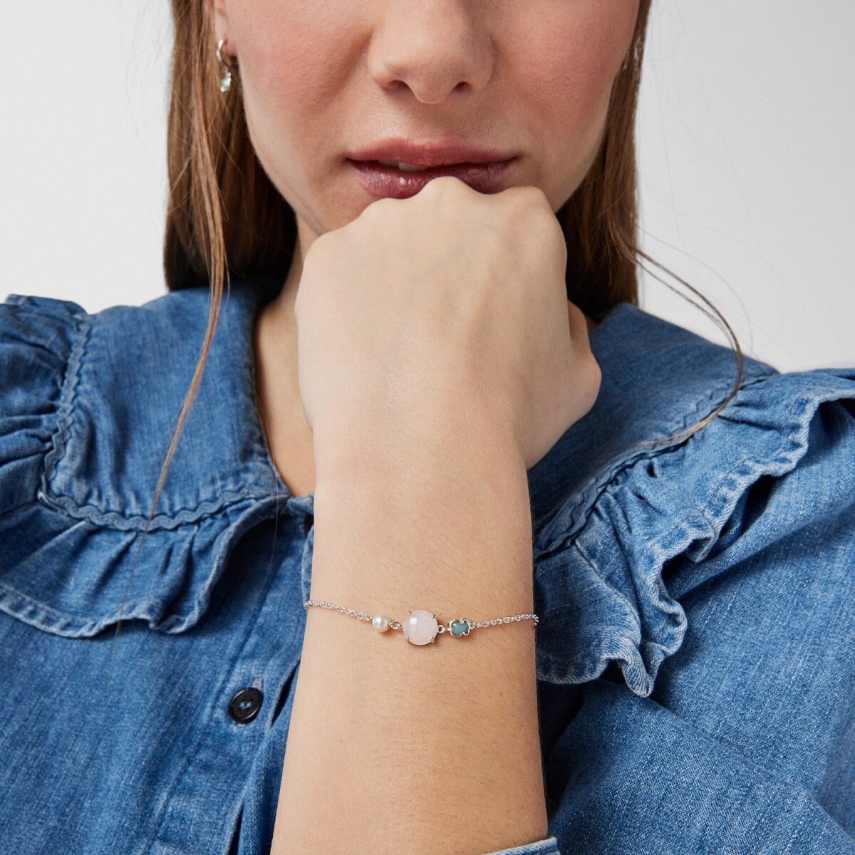 Mini Color Bracelet in Silver with Pink Quartz, Amazonite and Pearl