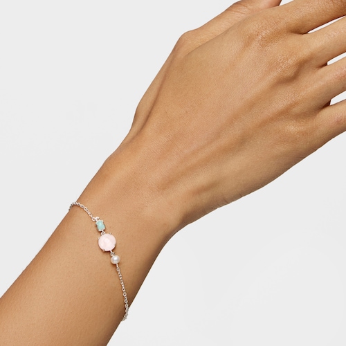 Pulsera de plata con cuarzo rosa, amazonita y perla Mini Color