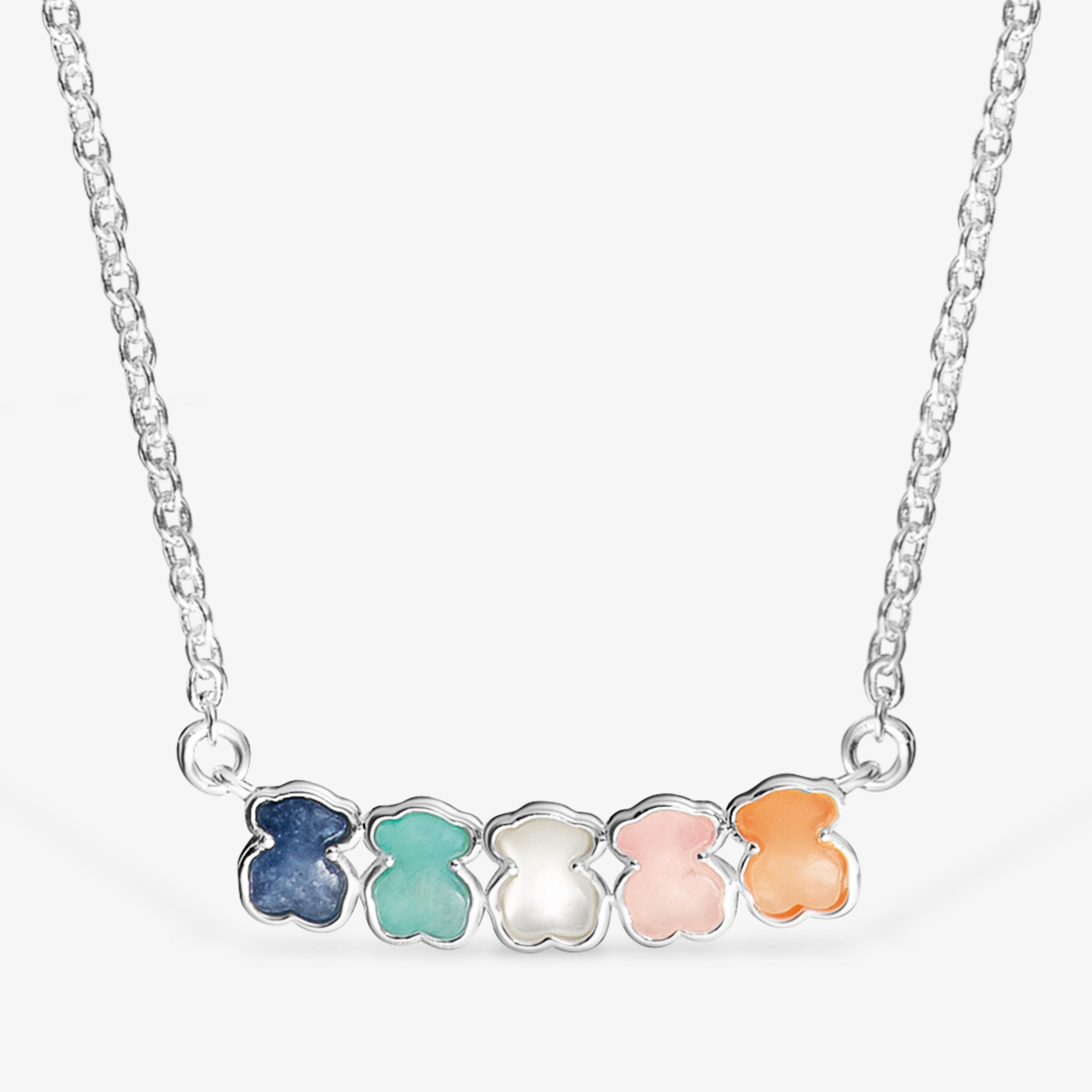 Mini Color Necklace in Silver with Gems