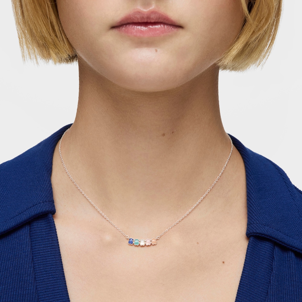 Mini Color Necklace in Silver with Gems