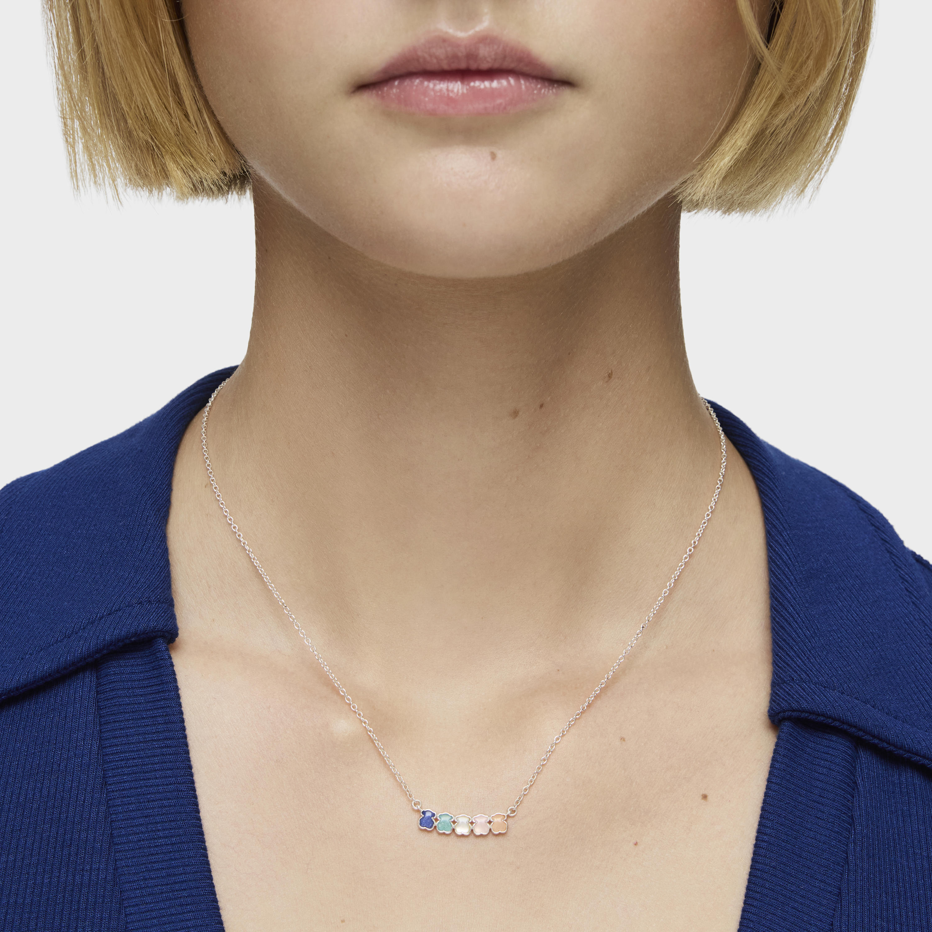 Mini Color Necklace in Silver with Gems