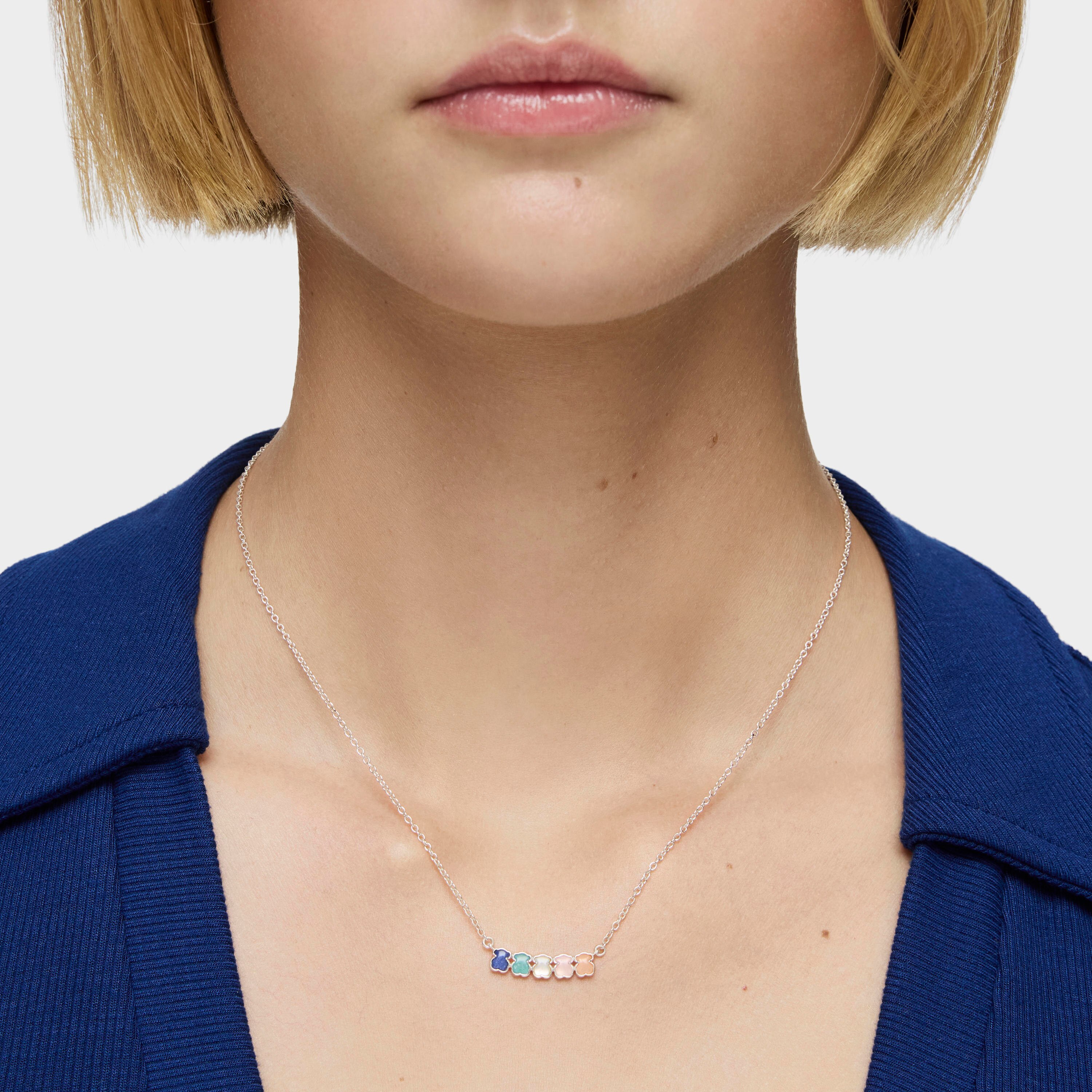 Mini Color Necklace in Silver with Gems