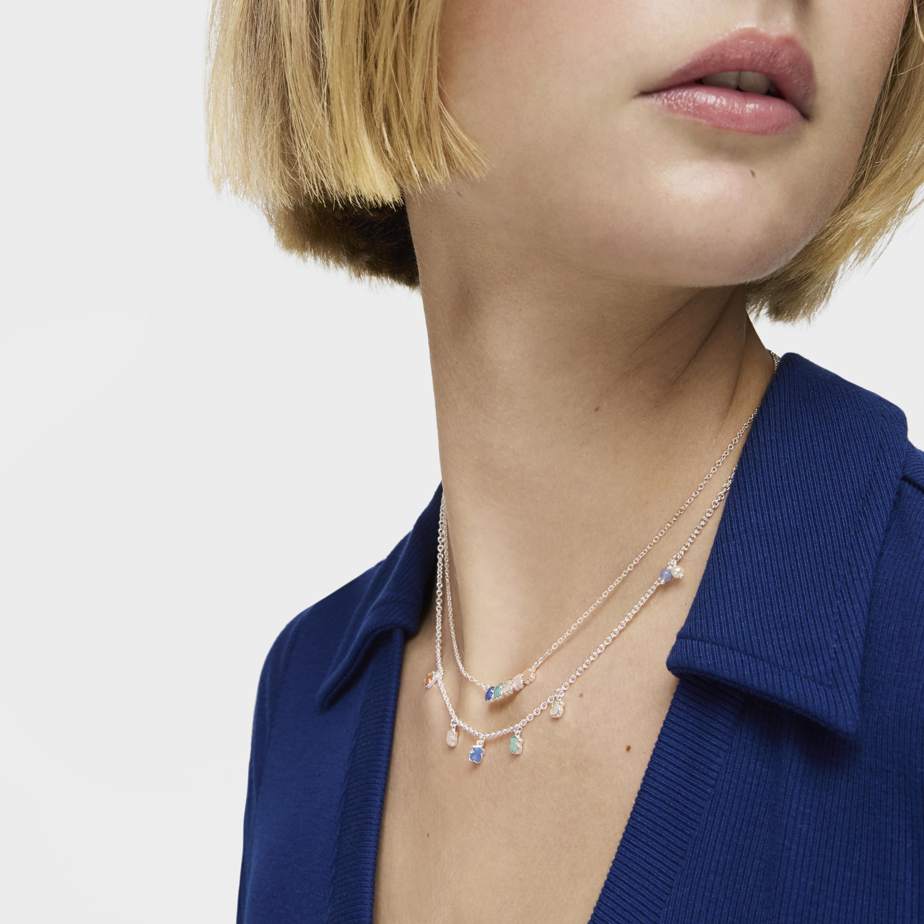 Mini Color Necklace in Silver with Gems