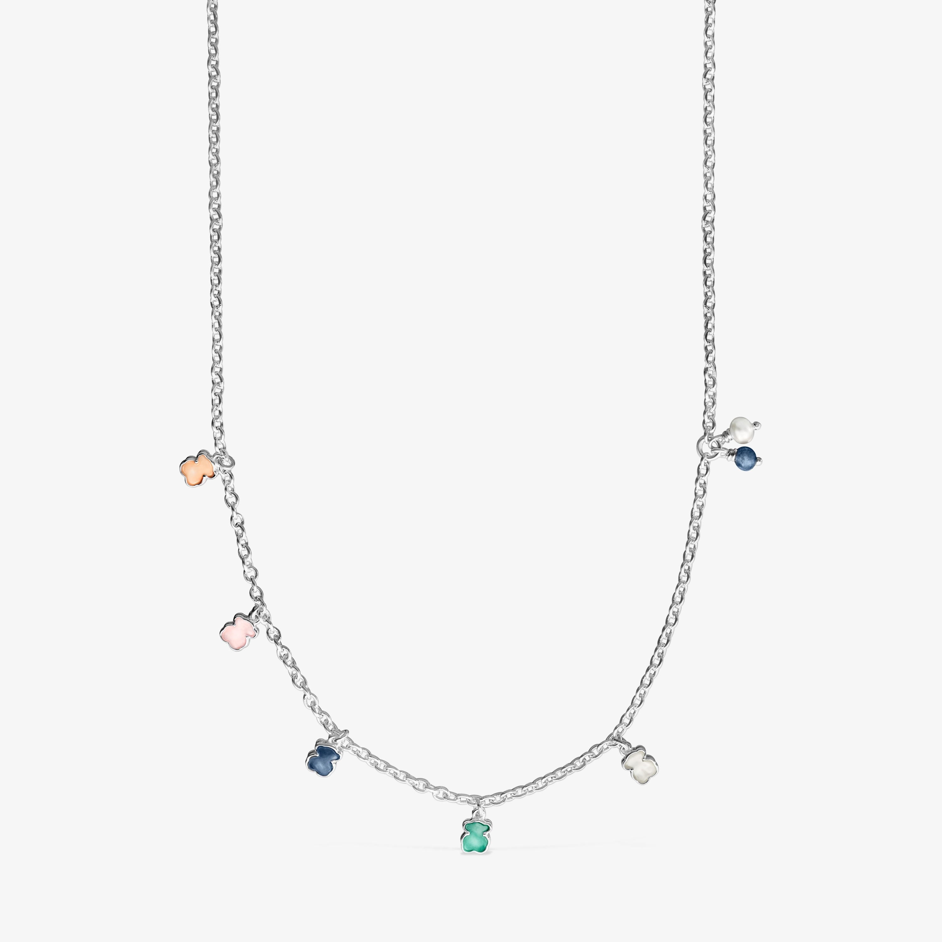 Mini Color Necklace in Silver with Gemstones and Pearl