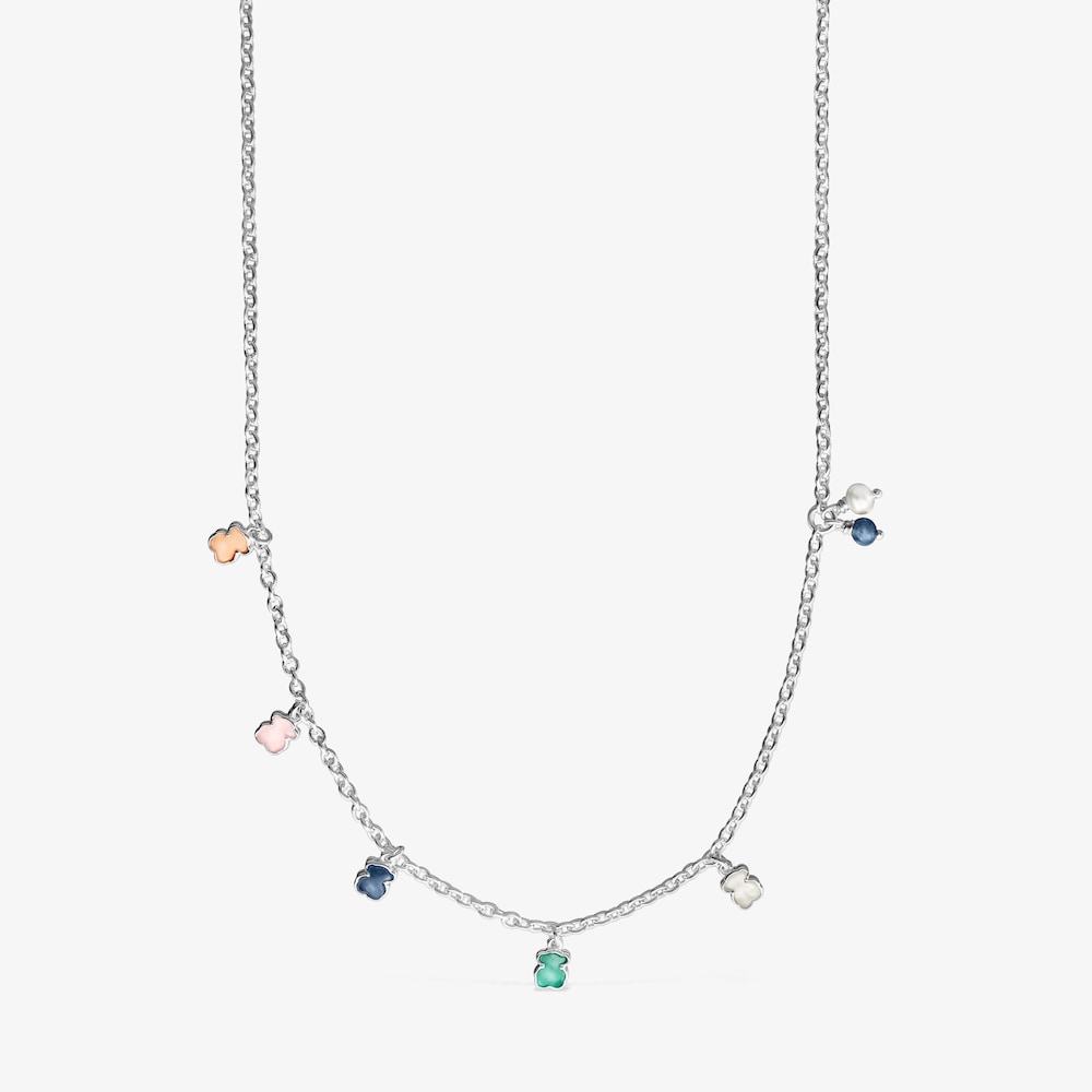 Mini Color Necklace in Silver with Gemstones and Pearl