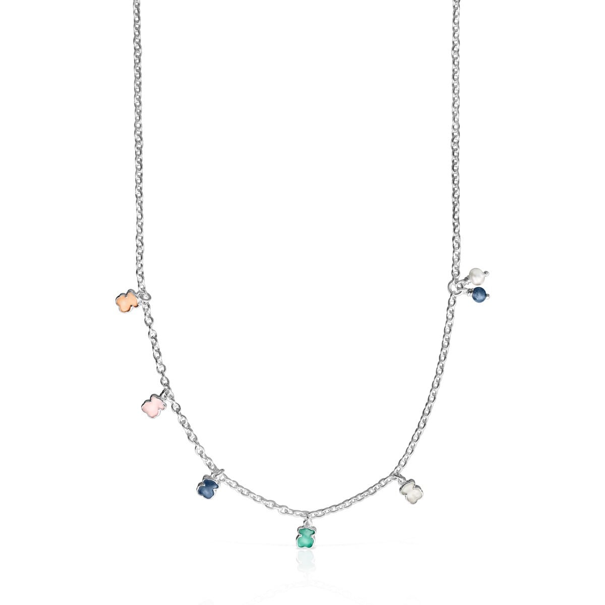Mini Color Necklace in Silver with Gemstones and Pearl