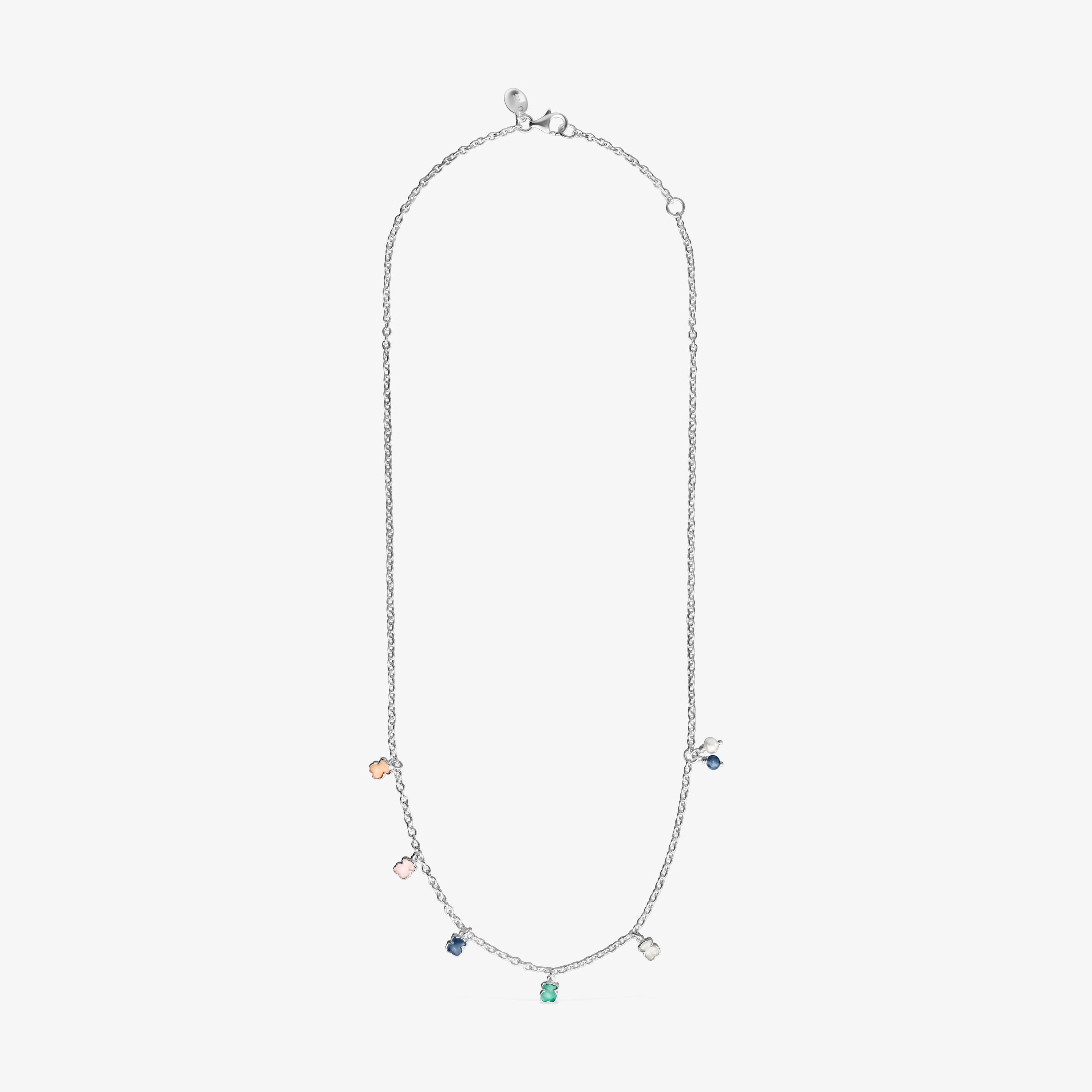Mini Color Necklace in Silver with Gemstones and Pearl