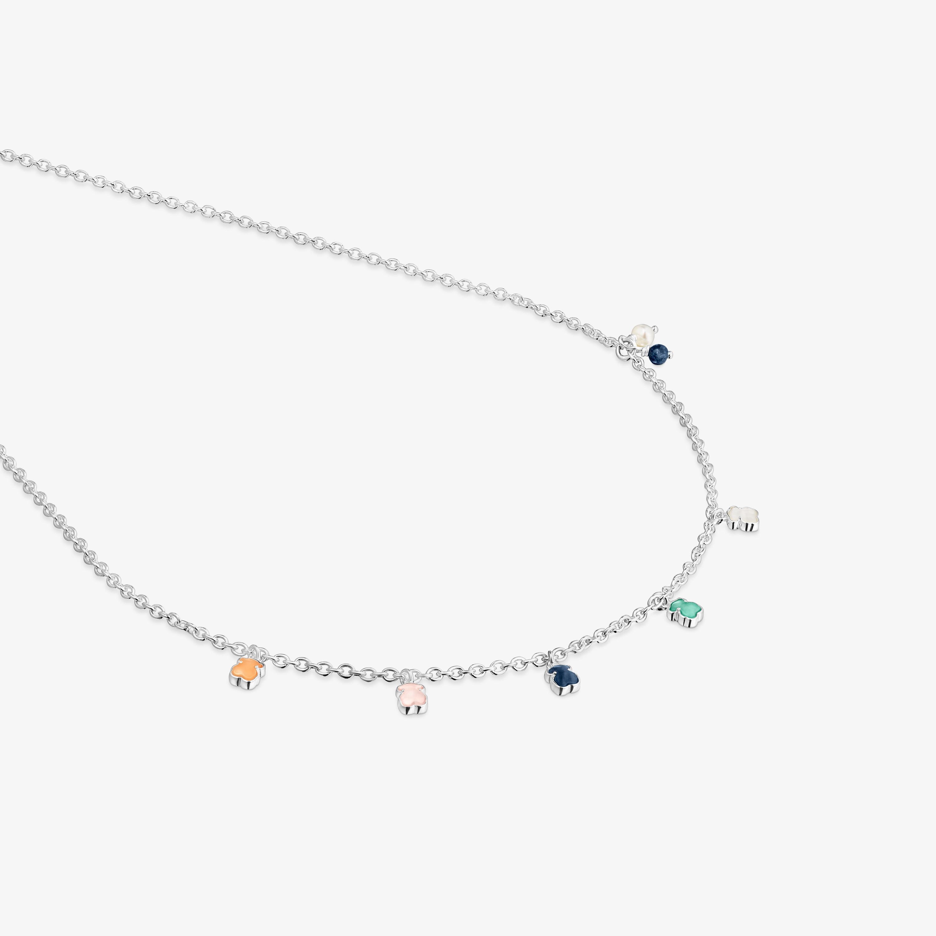 Mini Color Necklace in Silver with Gemstones and Pearl