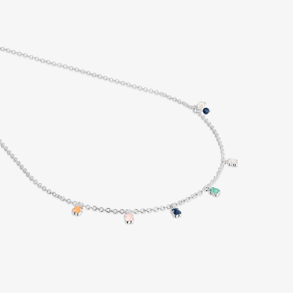 Mini Color Necklace in Silver with Gemstones and Pearl