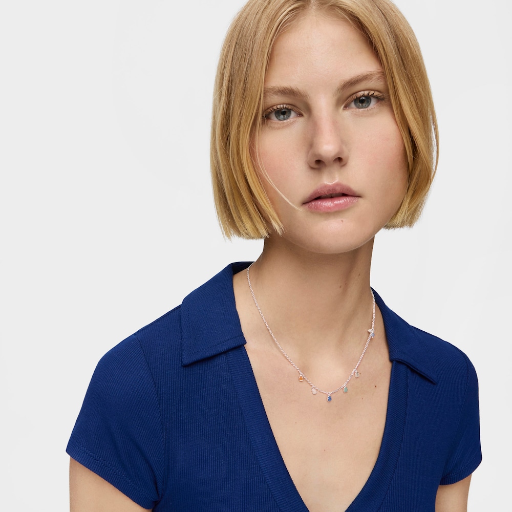 Mini Color Necklace in Silver with Gemstones and Pearl