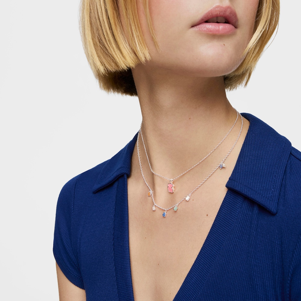 Mini Color Necklace in Silver with Gemstones and Pearl