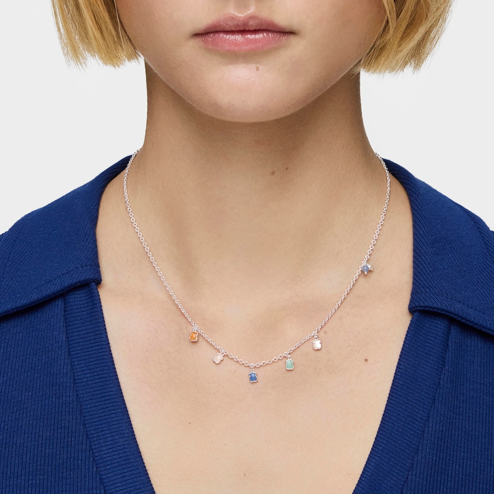 Collar de plata con gemas y perla Mini Color Collar de plata con gemas y perla Mini Color