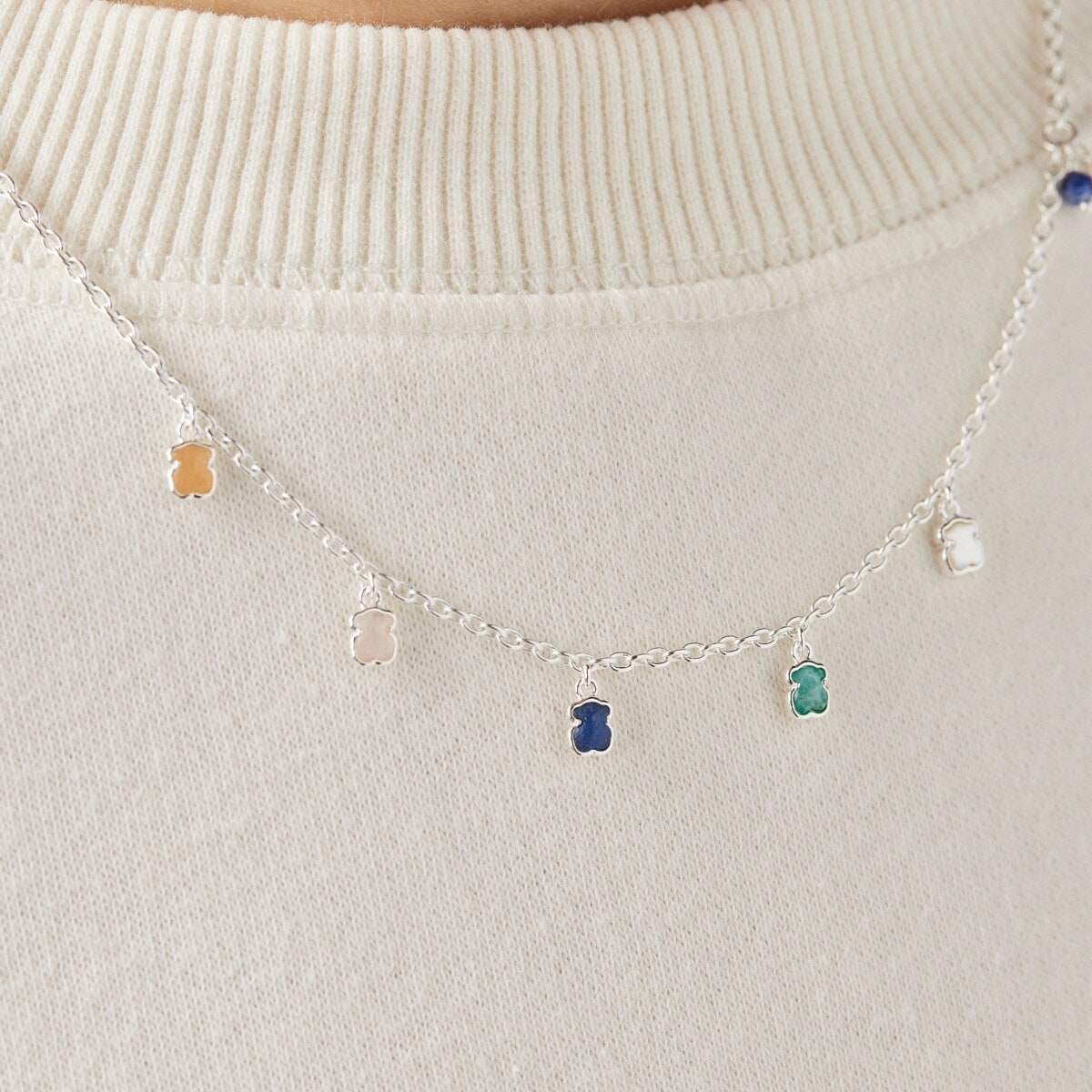 Mini Color Necklace in Silver with Gemstones and Pearl