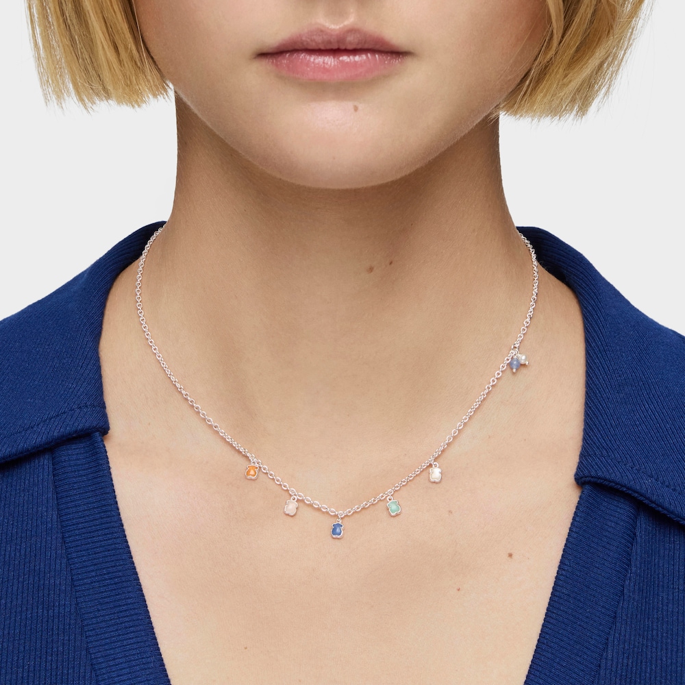 Collar de plata con gemas y perla Mini Color Collar de plata con gemas y perla Mini Color