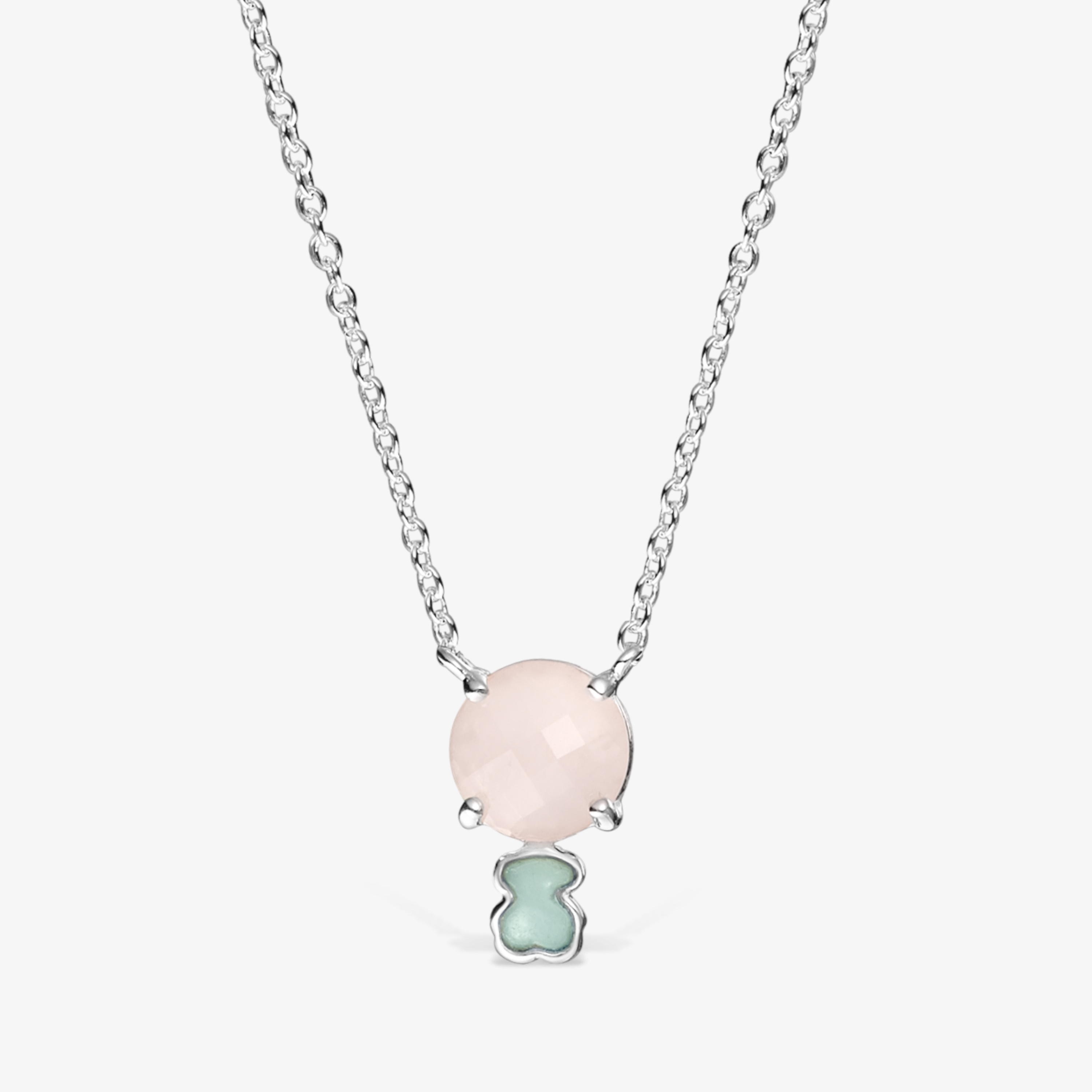 Mini Color Necklace in Silver with Pink Quartz and Amazonite