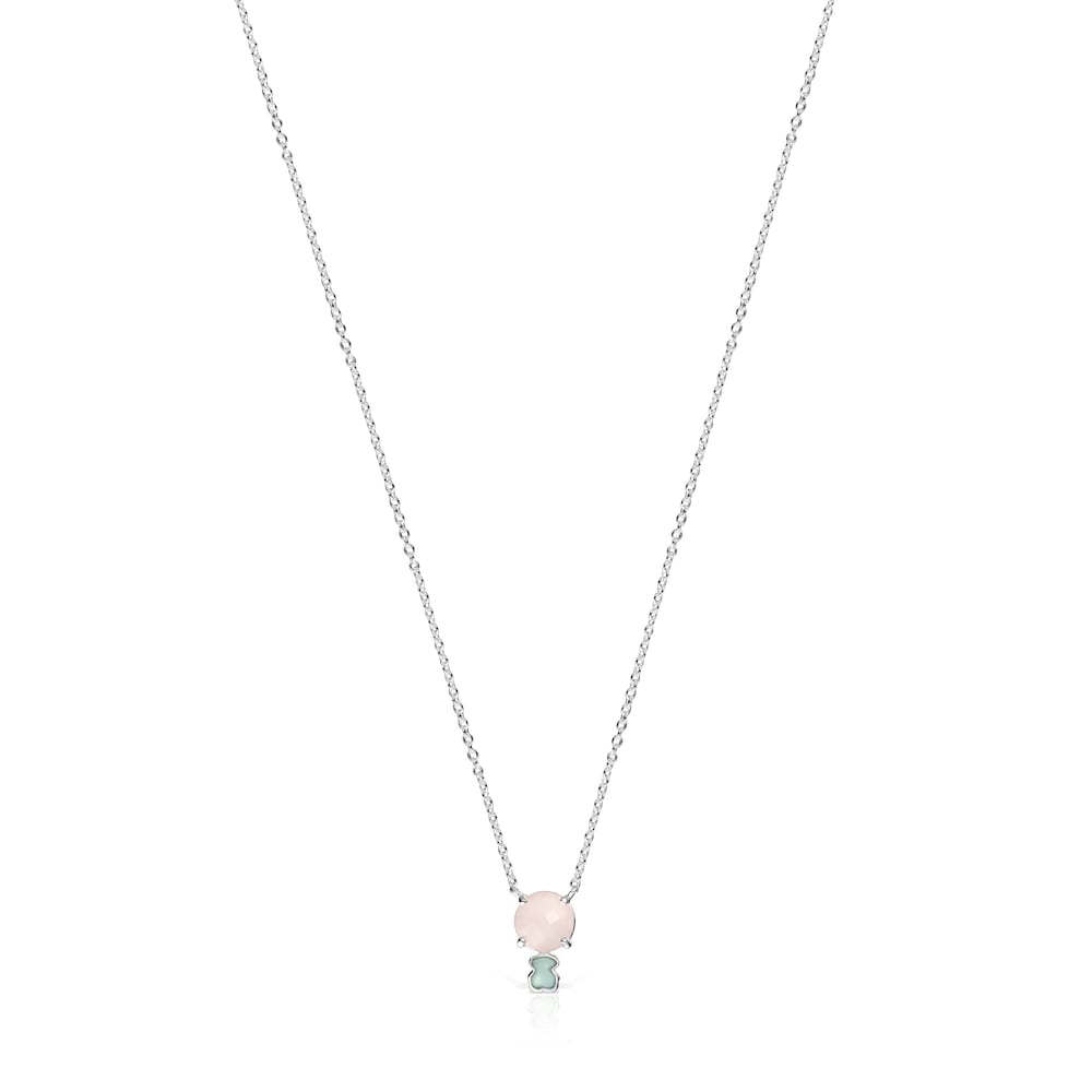 Collar de plata con cuarzo rosa y amazonita Mini Color image number 0