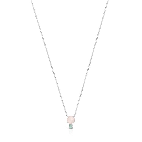 Mini Color Necklace in Silver with Pink Quartz and Amazonite