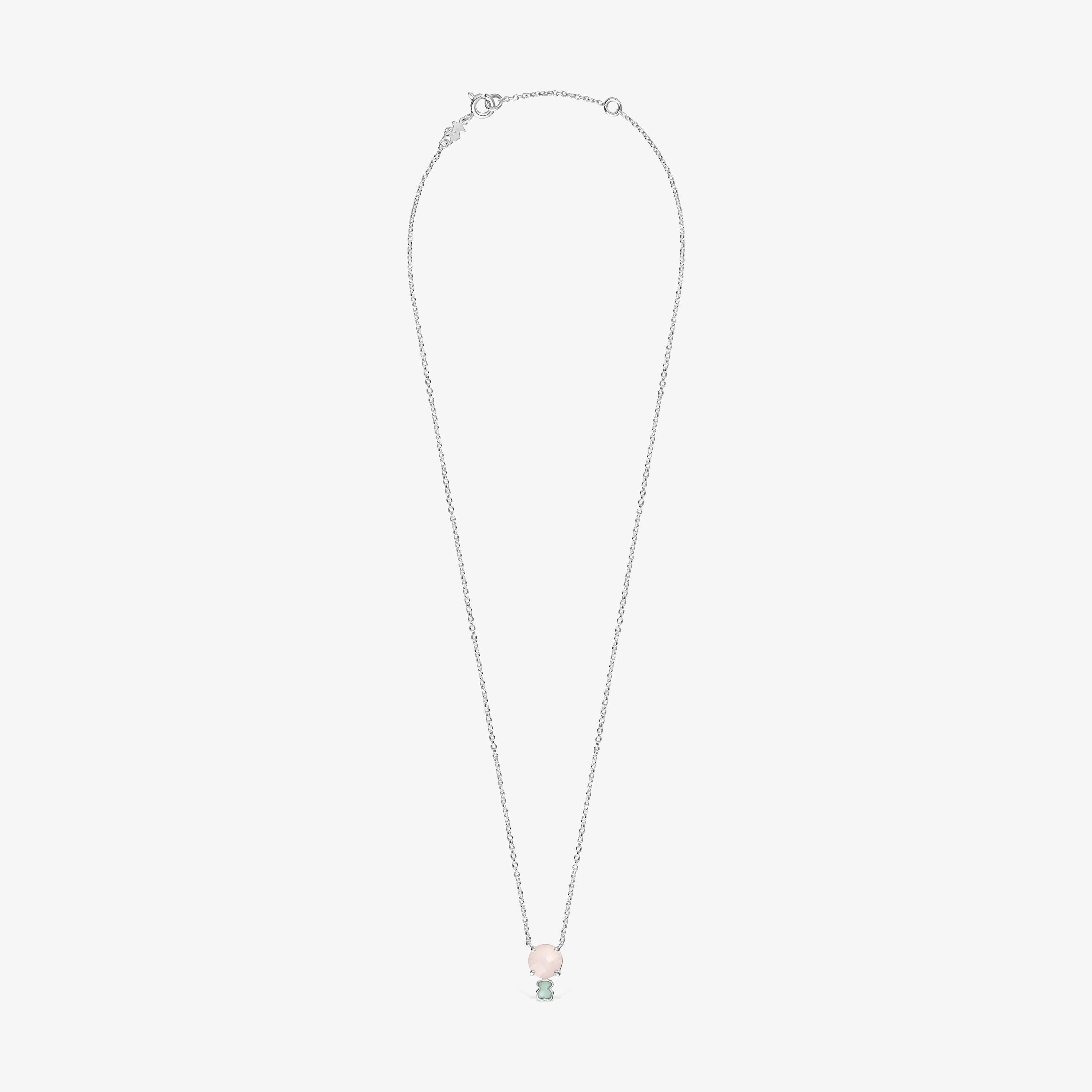 Mini Color Necklace in Silver with Pink Quartz and Amazonite