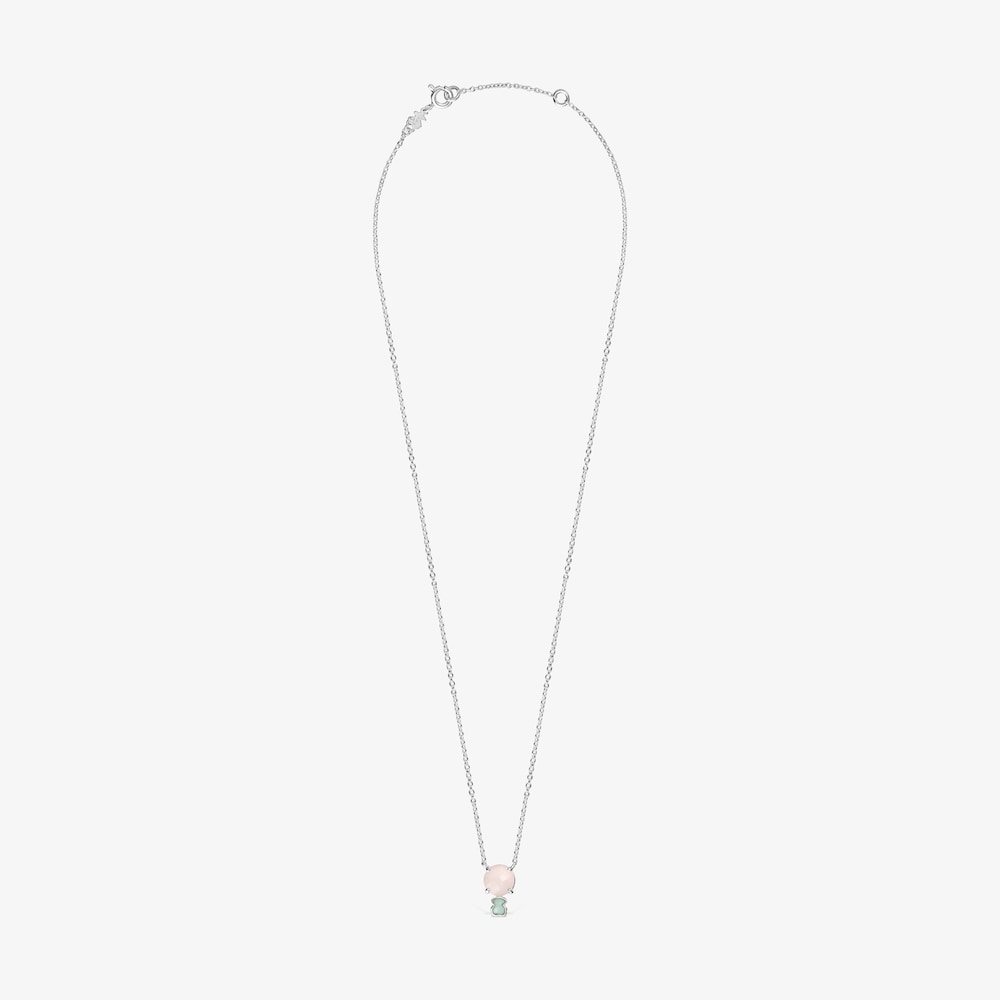 Mini Color Necklace in Silver with Pink Quartz and Amazonite