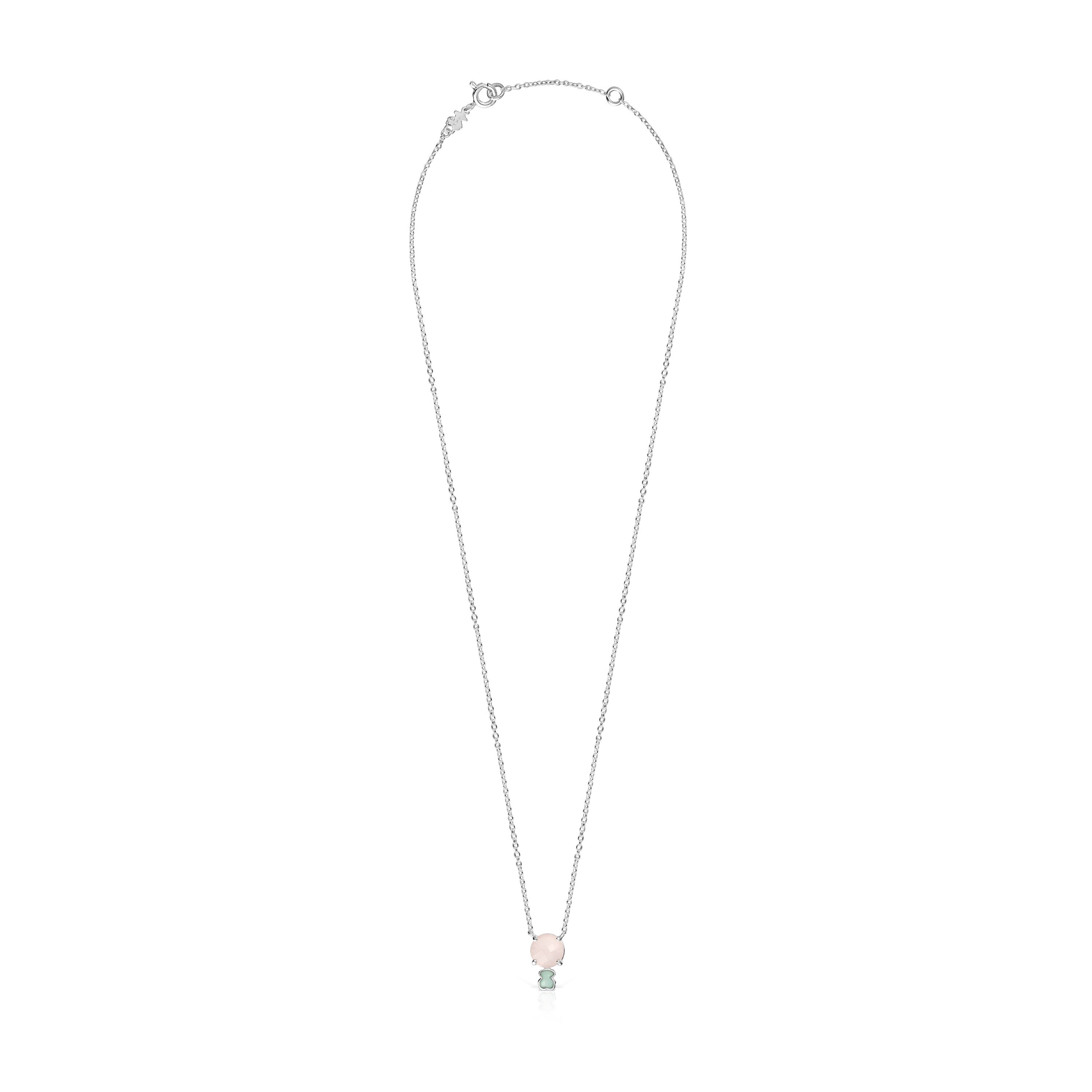 Mini Color Necklace in Silver with Pink Quartz and Amazonite