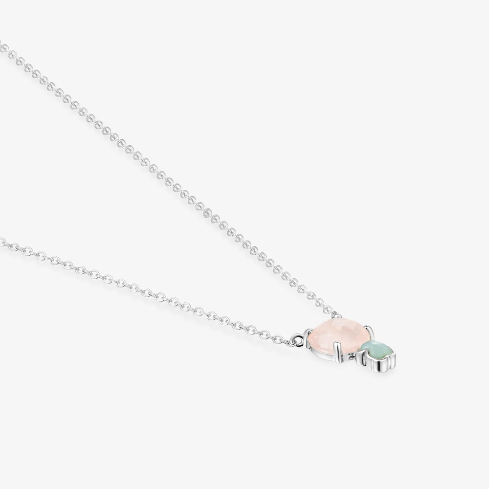 Mini Color Necklace in Silver with Pink Quartz and Amazonite