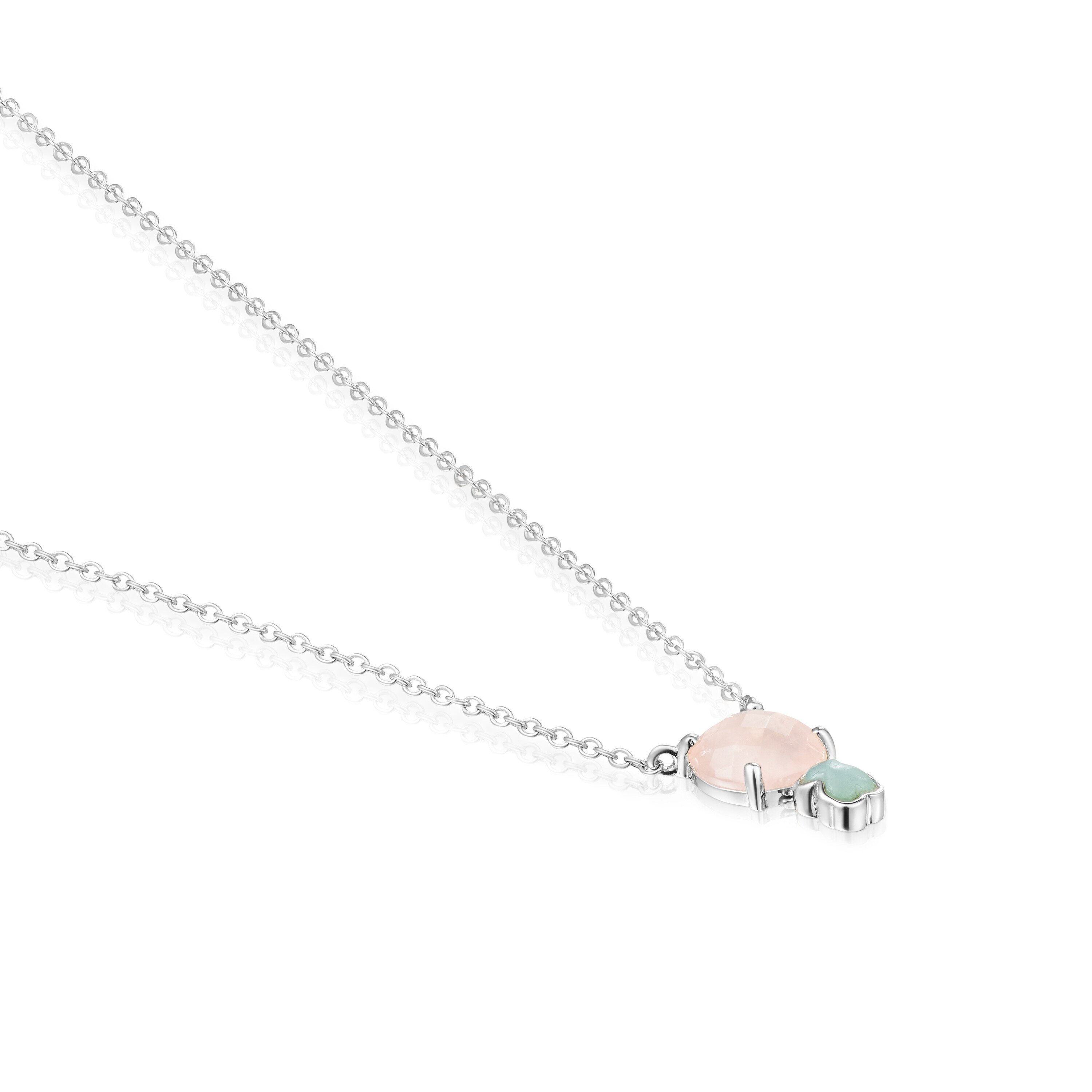 Mini Color Necklace in Silver with Pink Quartz and Amazonite