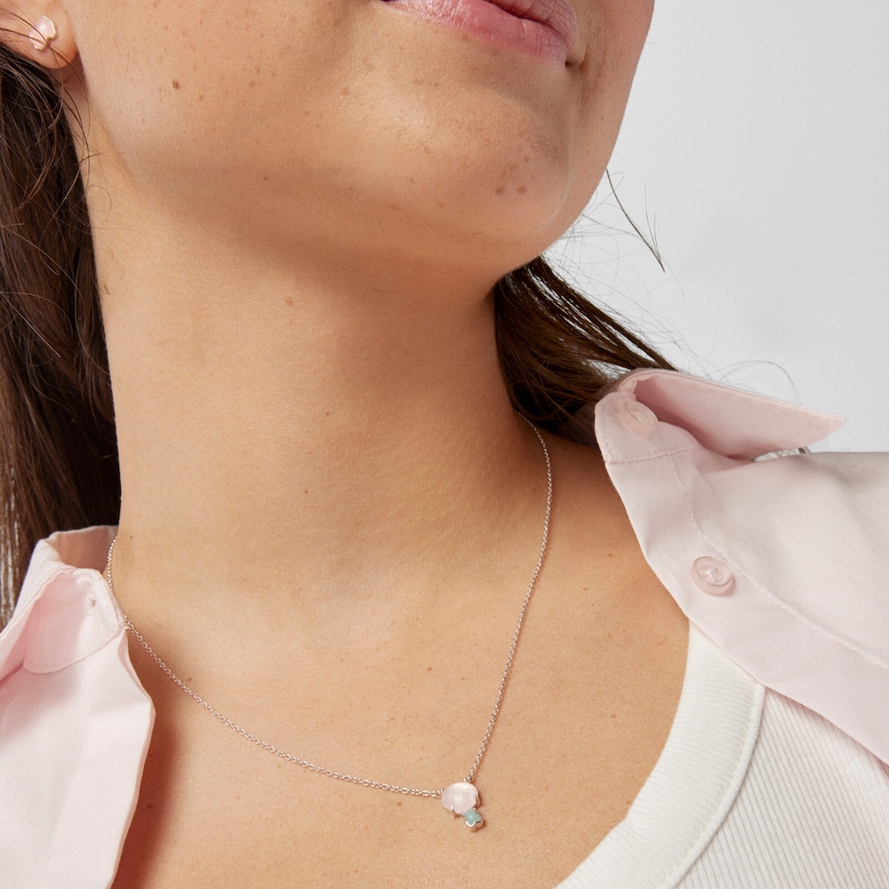 Collar de plata con cuarzo rosa y amazonita Mini Color image number 4