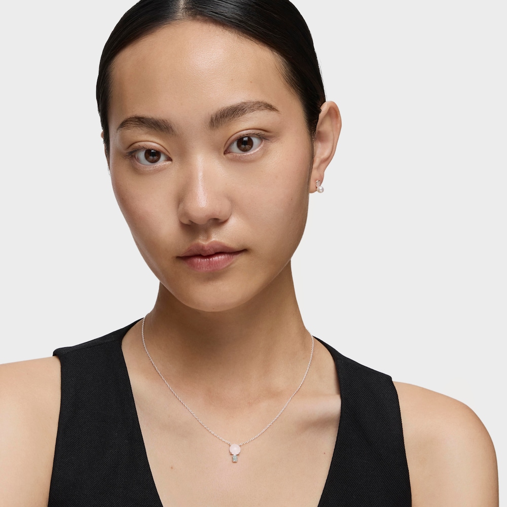 Mini Color Necklace in Silver with Pink Quartz and Amazonite