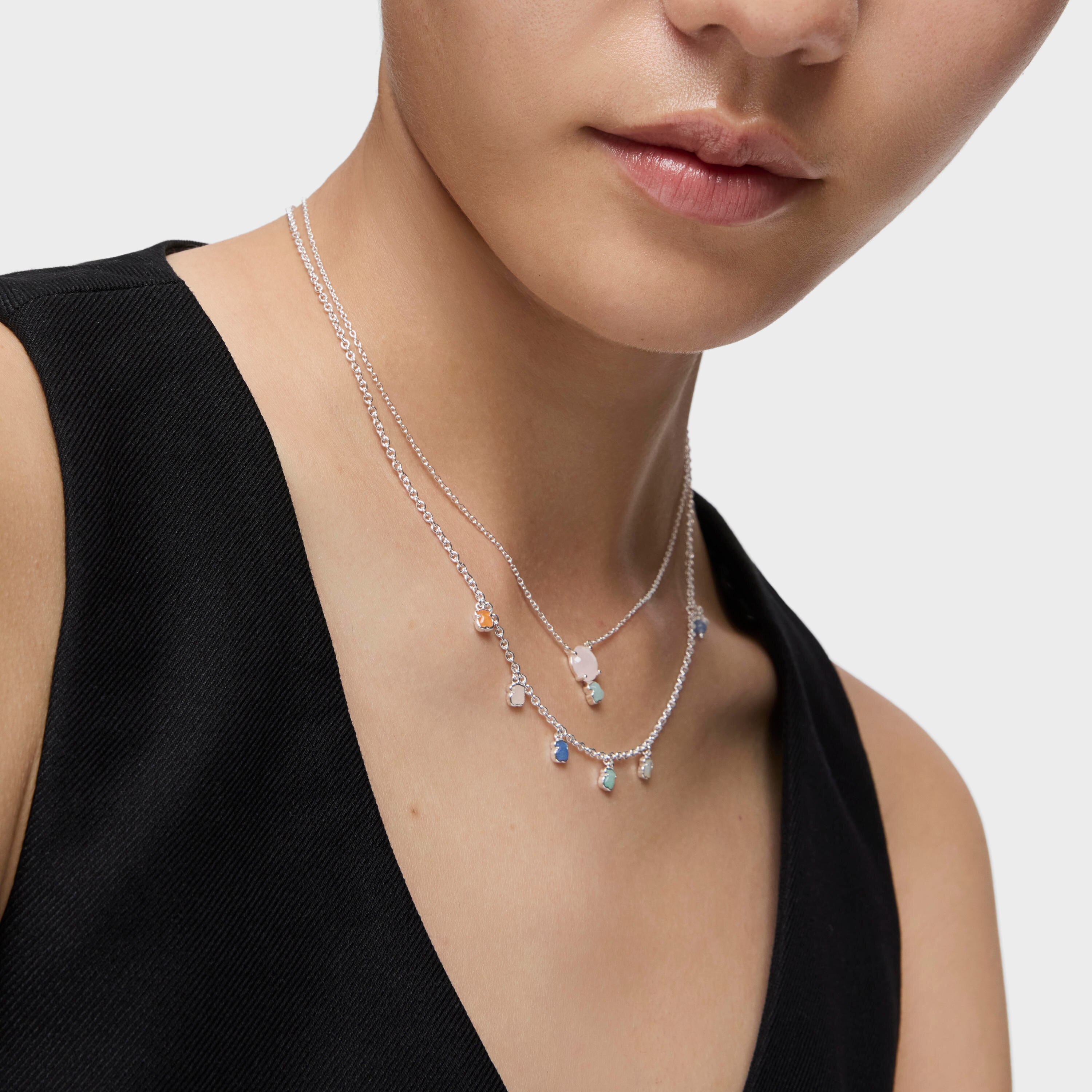 Mini Color Necklace in Silver with Pink Quartz and Amazonite